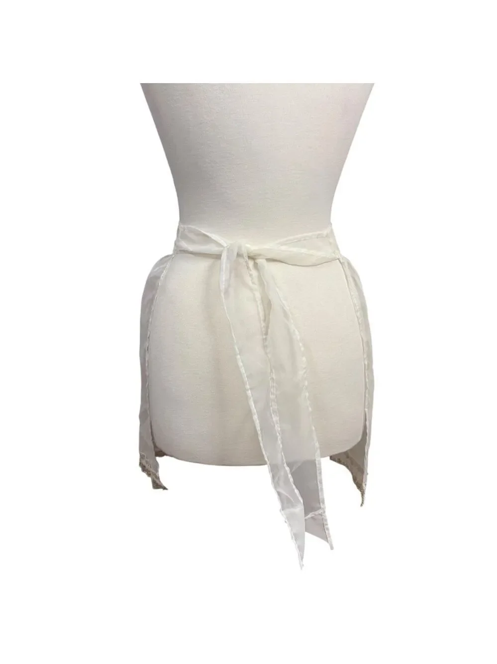 Vintage Handmade Apron One Size White with Gold Trim